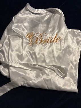 White Satin "Bride" Robe with Gold Embroidery